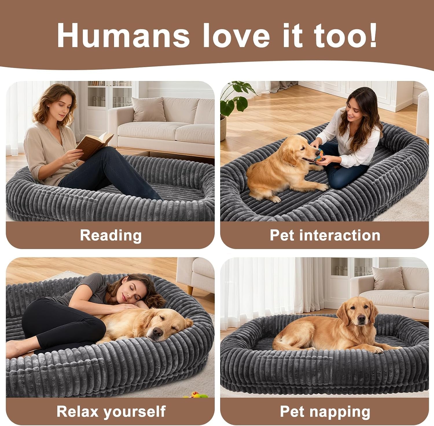 Human Dog Bed for Adult,Large Dog Bed 70"X38"X10" | Orthopedic Washable XL Dog Bed with Memory Foam (Darkgrey)