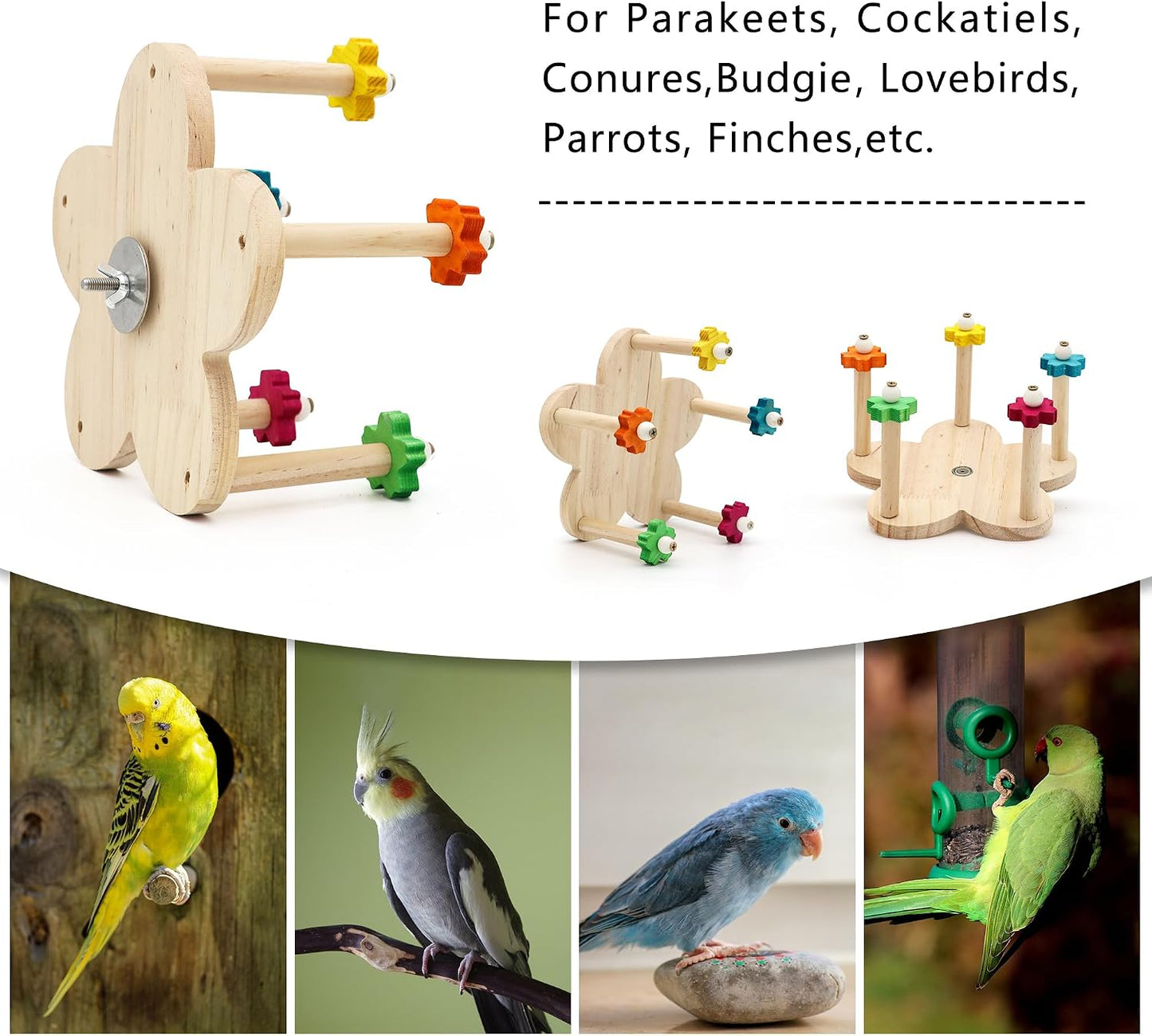 Bird Rotating Perch Toy, Wooden Ferris Wheel Parrot Toy | 5 Perches, Durable, for Parakeet, Cockatiel, Budgerigar, Conures, Lovebirds, Bird Cage Accessories