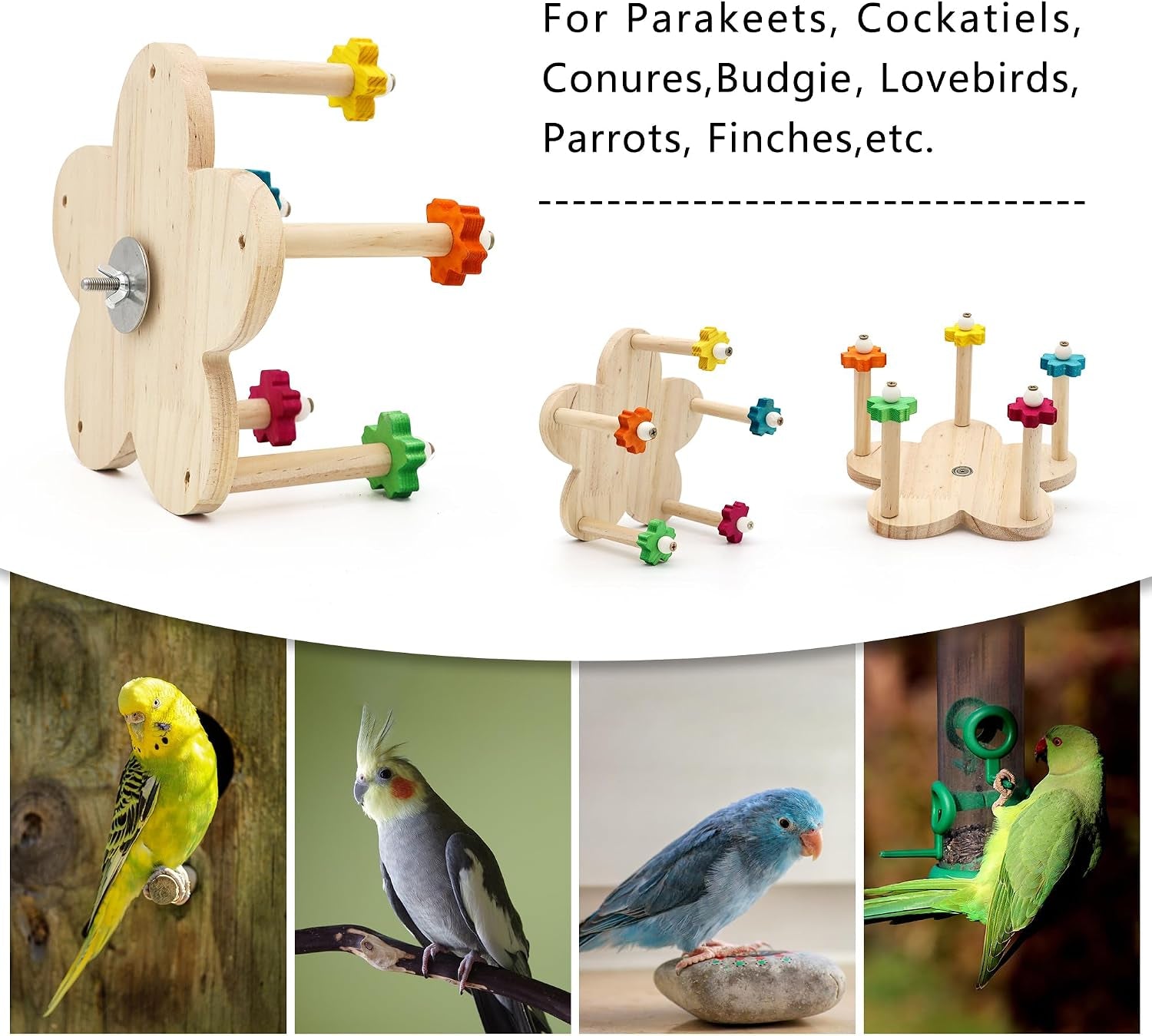 Bird Rotating Perch Toy, Wooden Ferris Wheel Parrot Toy | 5 Perches, Durable, for Parakeet, Cockatiel, Budgerigar, Conures, Lovebirds, Bird Cage Accessories