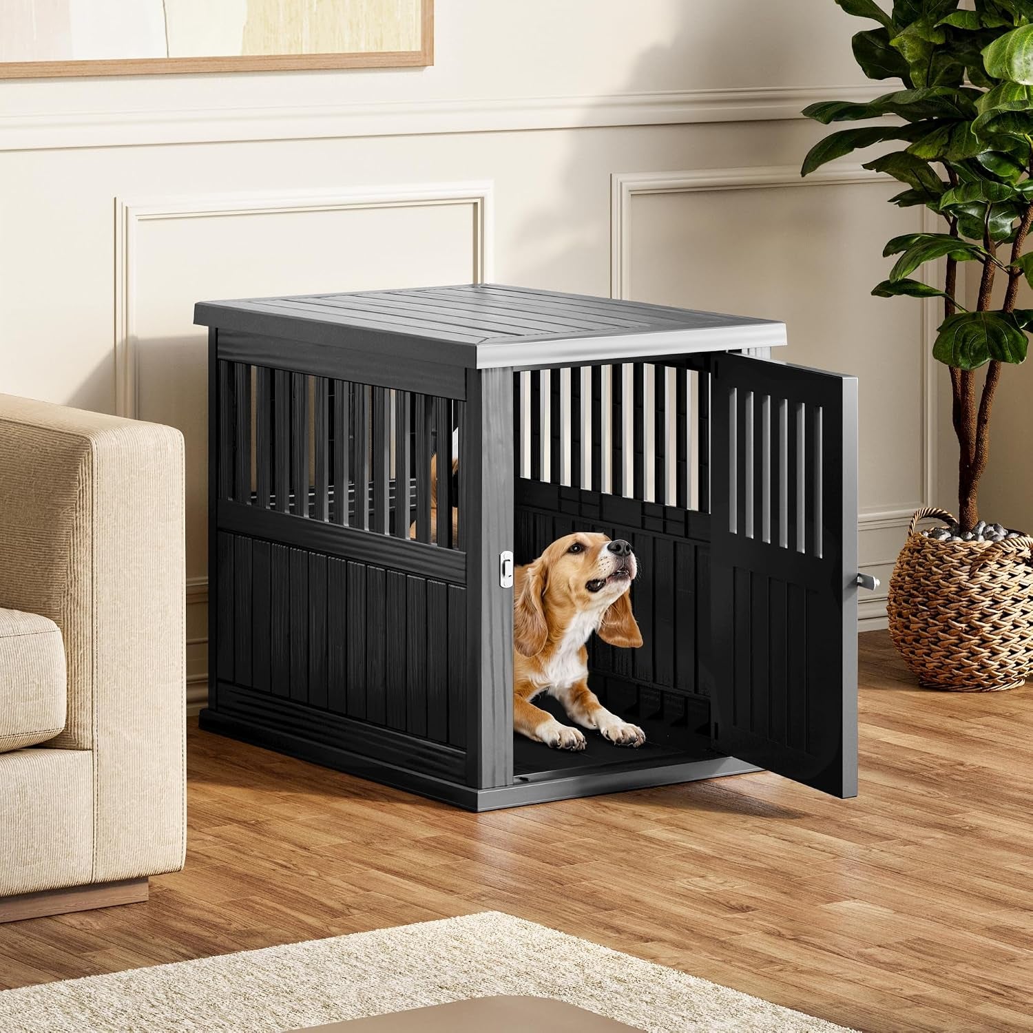 Dog Crate Furniture,Dog Kennel Indoor for Small Dogs,30"X21"X 25" | Heavy Duty Dog Crate Furniture, End Table & TV Stand, Secure Lock, Easy Assembly, Fits Small Dogs, Black