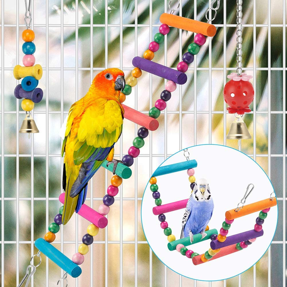Bird Parakeet Toys - Swing Hanging Standing Chewing Hammock Climbing Ladder Bird Cage Colorful Toys Suitable for Budgerigar, Parakeet, Conure, Cockatiel, Mynah, Love Birds, Finches