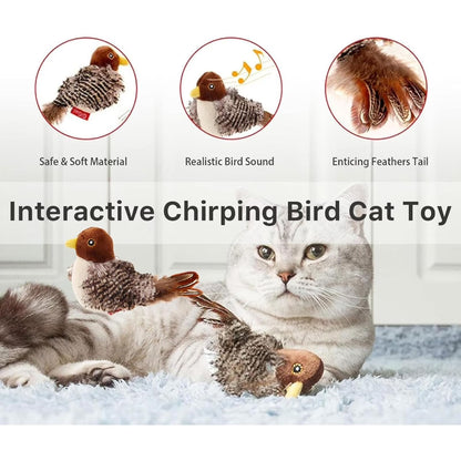 Interactive Chirping Bird Cat Toy，Automatic Chirping Flying Bird Cat Toy,Flapping Bird Cat Toy with Feather Tail,Chirping Bird Cat Toy Flapping Wings with Melody Chaser