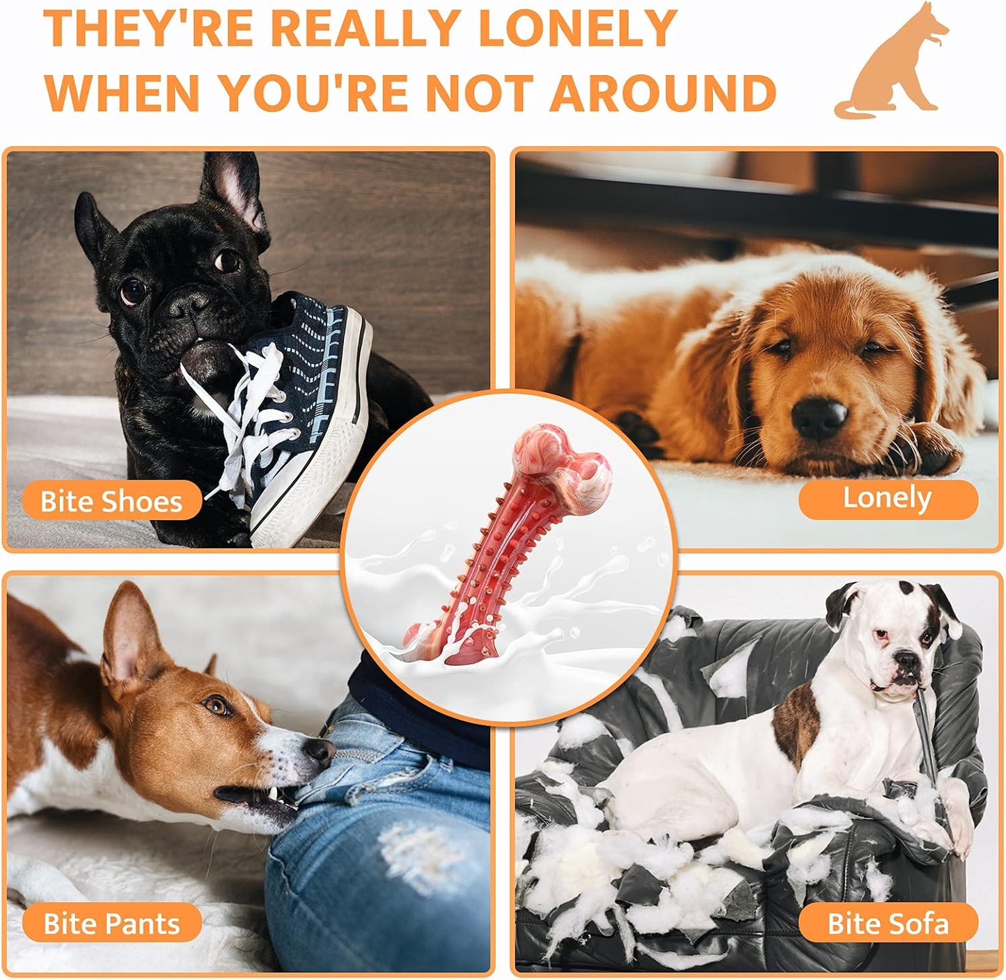 Dog Chew Toys for Aggressive Chewers, Tough Durable Non-Toxic Natural Rubber Dog Bone Toy for Medium Large Dogs, Interactive Dog Toys Teeth Cleaning Puppy Teething Toy, Beef Flavour