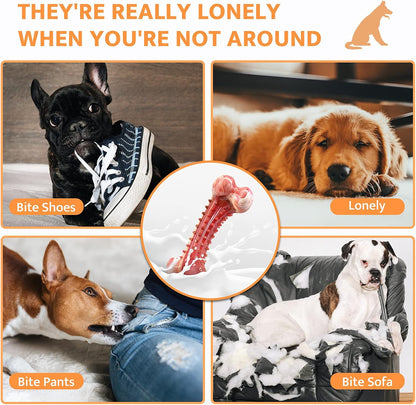 Dog Chew Toys for Aggressive Chewers, Tough Durable Non-Toxic Natural Rubber Dog Bone Toy for Medium Large Dogs, Interactive Dog Toys Teeth Cleaning Puppy Teething Toy, Beef Flavour