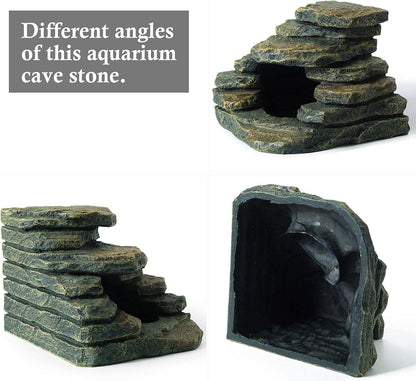 Aquarium Ornaments, Aquarium Mini Skull Skeleton/Aquarium Mini Castle/Aquarium Hippon Cave/Aquarium Rock Stone Cave Decoration, Fish Tank Decoration Landscape Hiding House (Rock Cave)