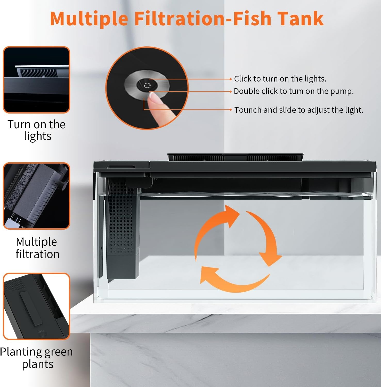 3.7 Gallon Betta Fish Tank Self Cleaning,Smart Aquarium Aquarium Kit with Filter Light Water Pump (Black)