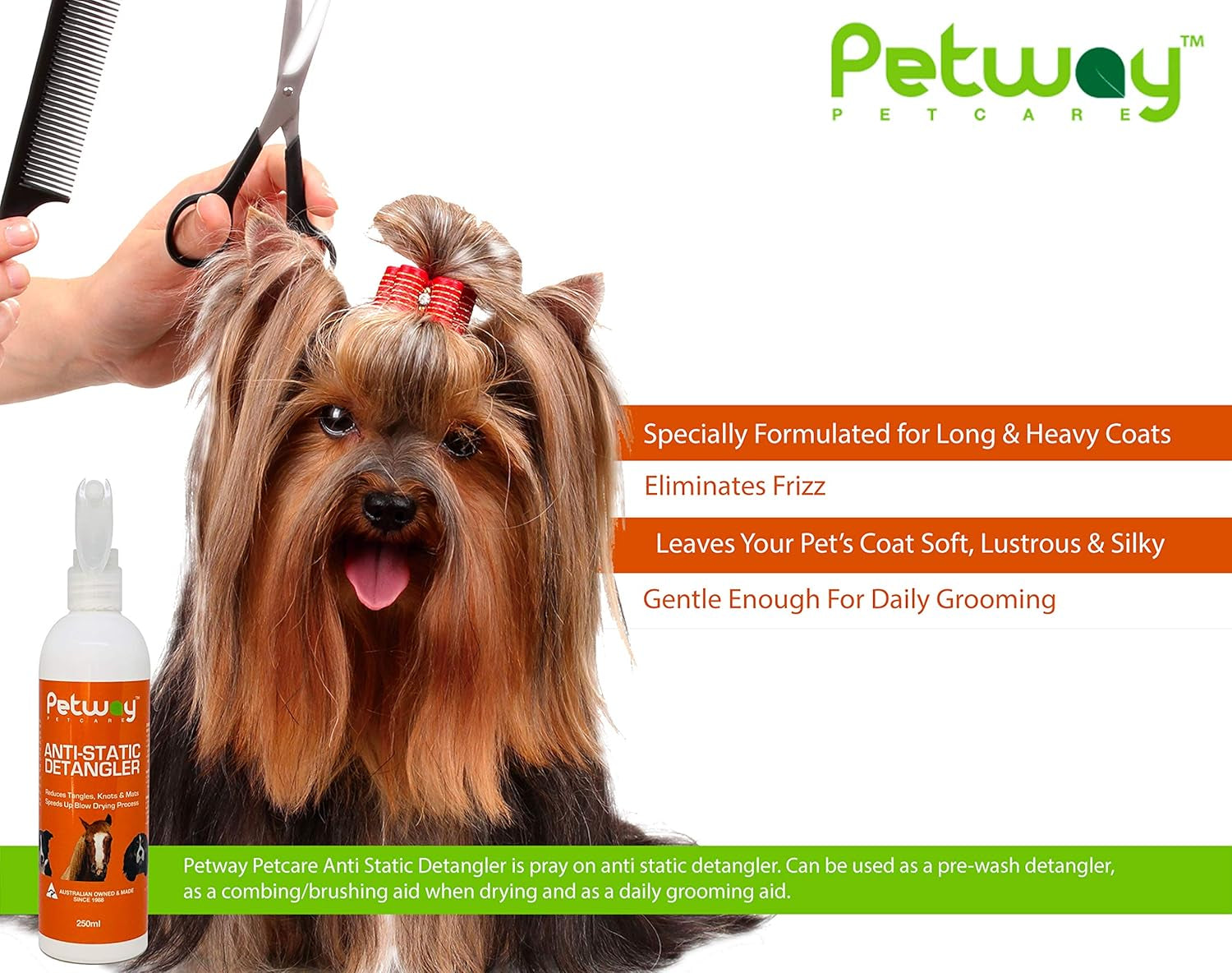 Petcare Dog Anti-Static Detangler Spray –Dematting Spray for Dogs, Cats and Horses, Pet Detangling Anti-Static Spray, Free of Phosphates, Parabens & Enzymes – Tangle Remover - 8.45 Oz