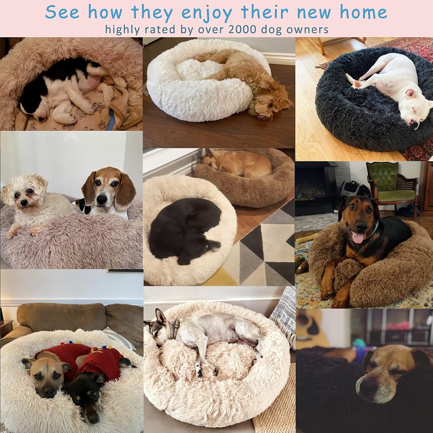 Washable Dog round Bed - Large Donut Dog Bed, Comfy Calming Cuddler