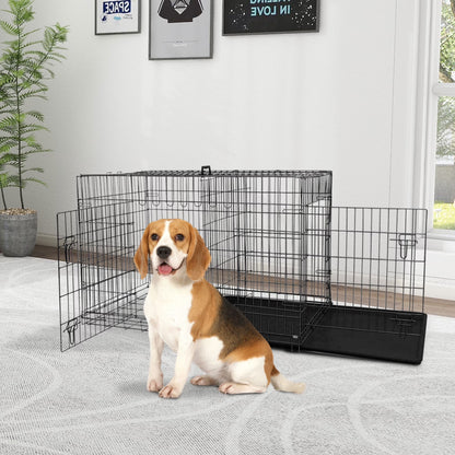 36 Inch Dog Crate, Dog Crates and Kennels Foldable Large Dog Crate for Large Dogs with Handle Double-Door Outdoor Metal Wire Dog Cage with Plastic Tray for Medium Dogs, Black