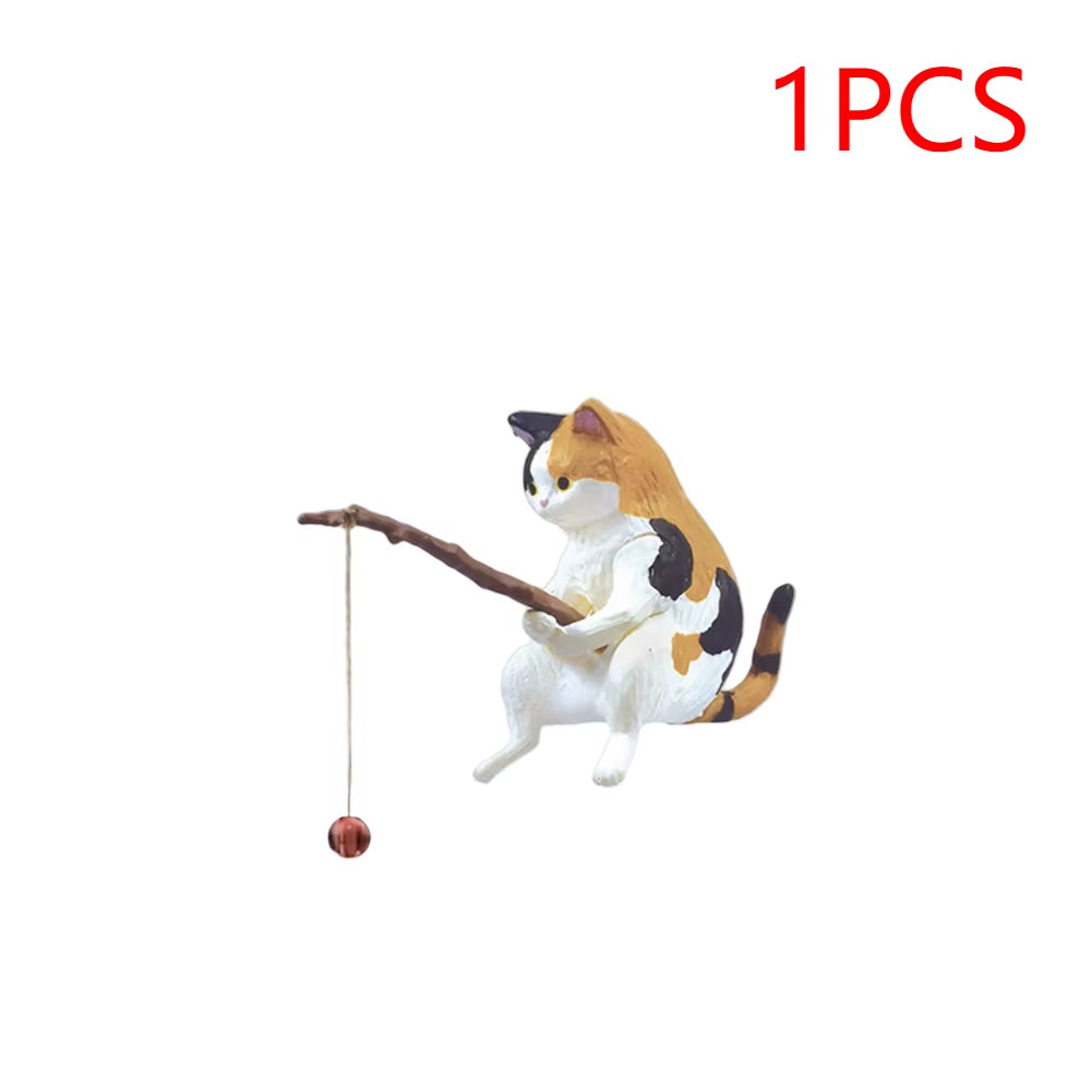1-5PCS Fishing Cat Aquariums Decorations Fishtanks Hangable Decors Landscape Aquaticpet Fishtank Ornament Desktop Accessories