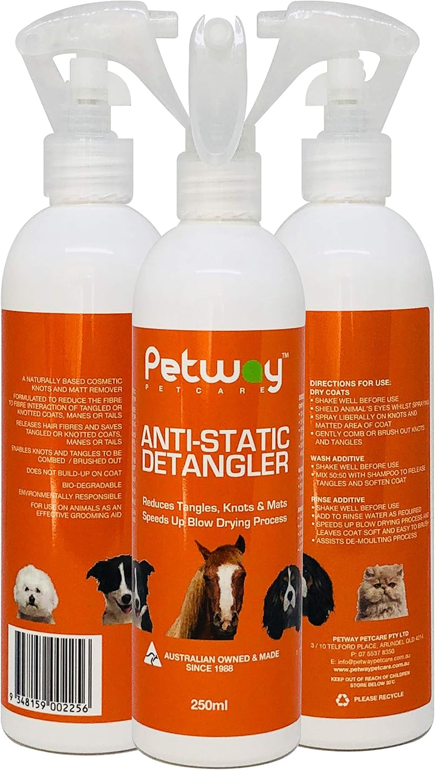 Petcare Dog Anti-Static Detangler Spray –Dematting Spray for Dogs, Cats and Horses, Pet Detangling Anti-Static Spray, Free of Phosphates, Parabens & Enzymes – Tangle Remover - 8.45 Oz