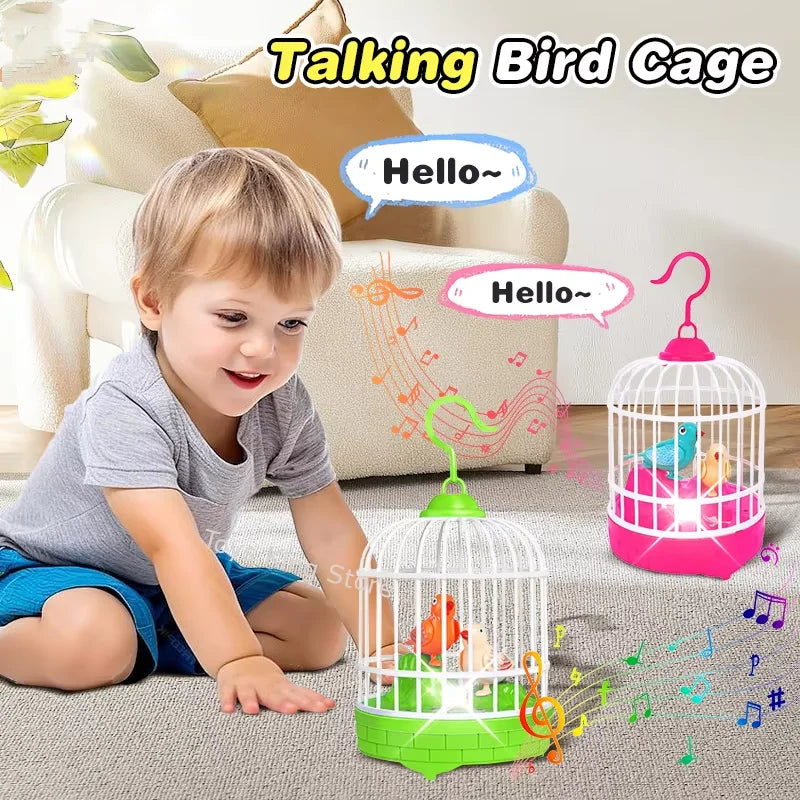 Talking Electric Bird Cage Toys Pet Inductive Voice Controll Simulation Singing Parrot Light Sound Children'S Education Toy Gift