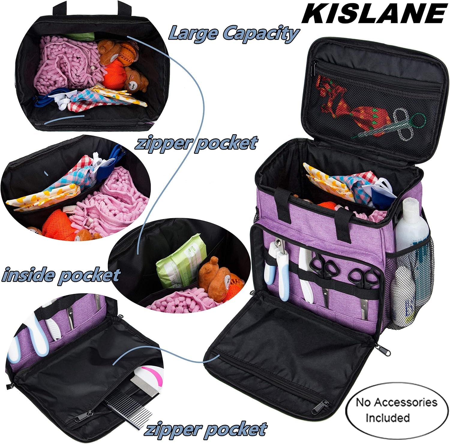 Pet Grooming Tote Bag, Cat Grooming Tools Organizer Bag, Dog Grooming Supplies Organizer Storage for Pets Grooming Kit and Dog Wash Shampoo Accessories(Bag Only) (Purple)