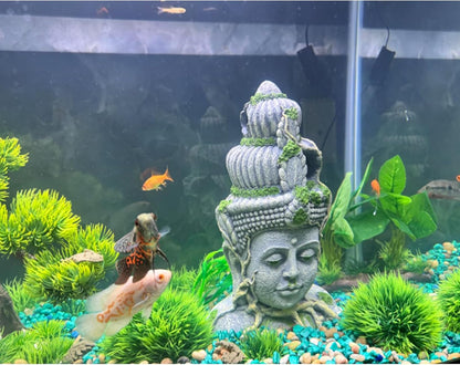 Aquarium Buddha Head Statue Decor Betta Resin Hideout Cave Fish Tank Accessories Sleep Rest Conceal Breed for Fish Shrimp Reptile Amphibian (1 PCS)