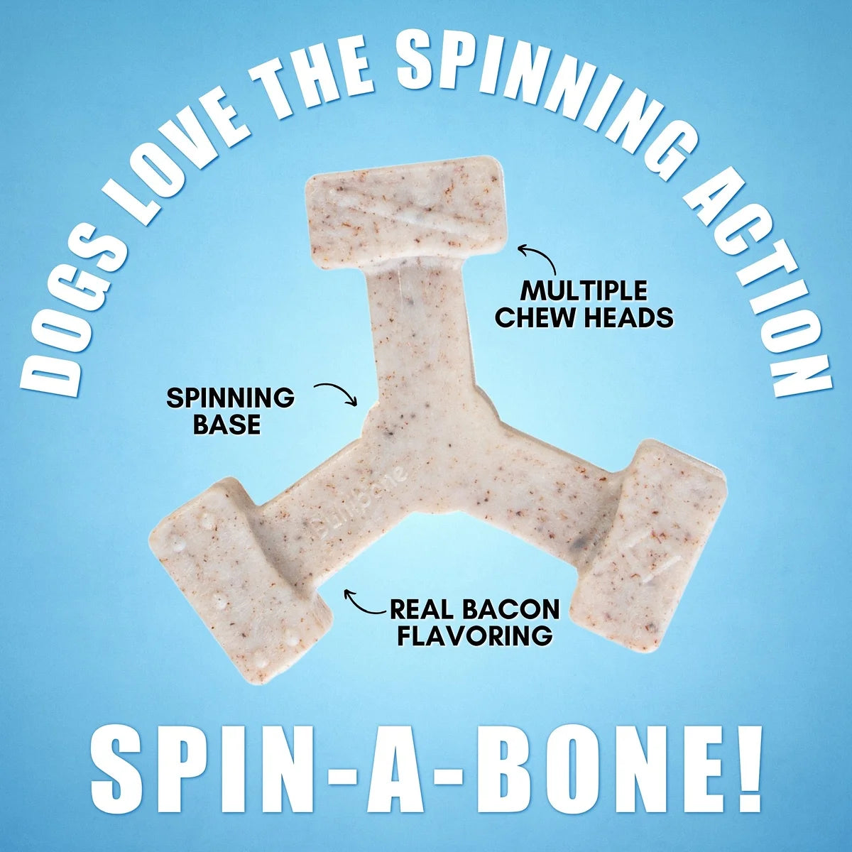 Spin-A-Bone Dog Chew Toy for Dental Health with Bacon Flavor