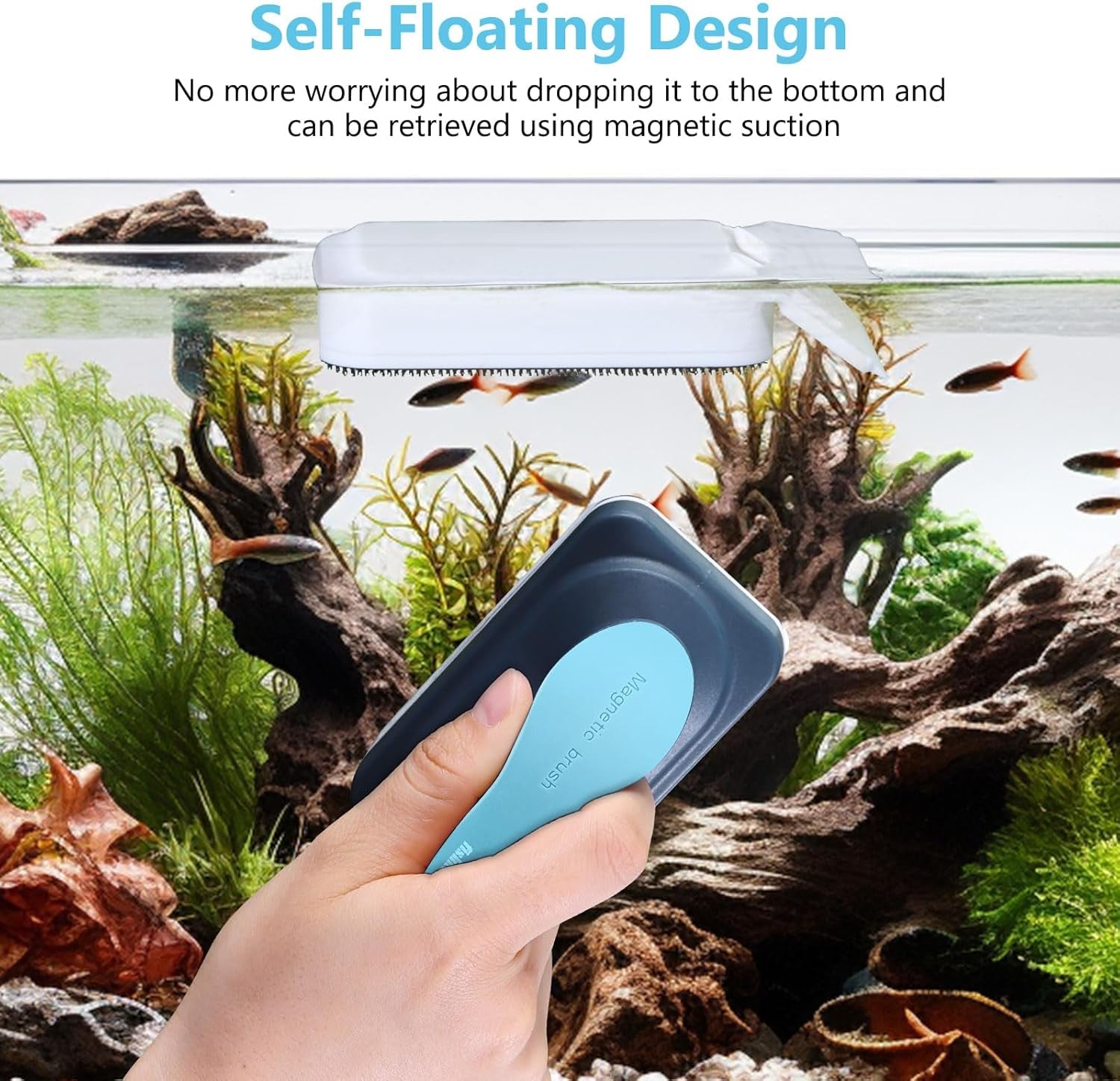 Aquarium Magnetic Glass Cleaner, Fish Tank Algae Cleaning Tool | Magnet with Algae Scraper for Glass Aquariums Tank, Floating Scrubber Brush, 2 Detachable Scrapers, Small