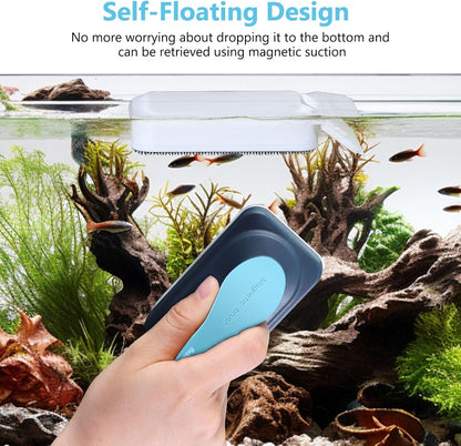 Aquarium Magnetic Glass Cleaner, Fish Tank Algae Cleaning Tool | Magnet with Algae Scraper for Glass Aquariums Tank, Floating Scrubber Brush, 2 Detachable Scrapers, Small