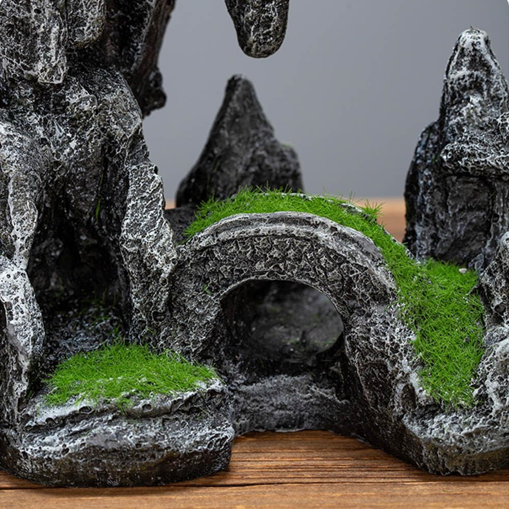 Aquarium Mountain View Ornaments, Large Fish Tank Rock Landscaping Decorations, Tree Hole Bridge Bridge Aquarium Decoration (6.69X3.54X8.26Inch-L)
