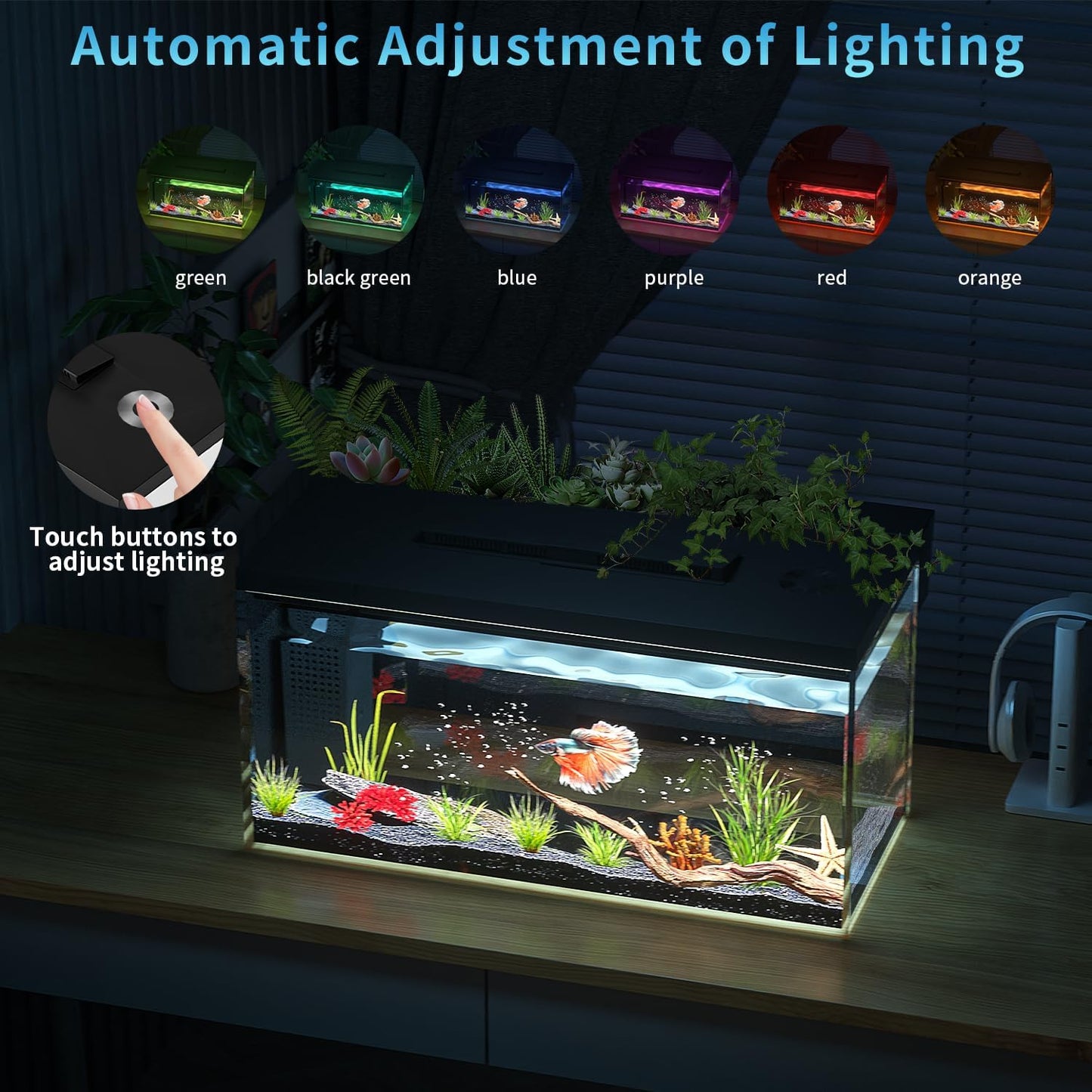 3.7 Gallon Betta Fish Tank Self Cleaning,Smart Aquarium Aquarium Kit with Filter Light Water Pump (Black)