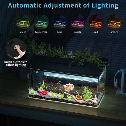3.7 Gallon Betta Fish Tank Self Cleaning,Smart Aquarium Aquarium Kit with Filter Light Water Pump (Black)