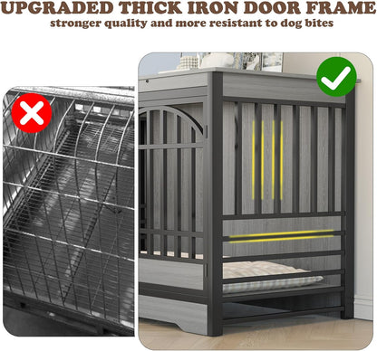 52" Dog Crate with Arched Doors, Grey | Extra-Large Kennel for XL Breeds, Double Elegant Arched Doors, TV Stand & End Table, Heavy-Duty Reinforced Frame