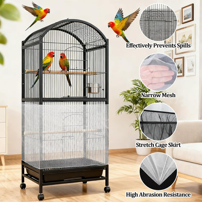 2 Pack Bird Cage Seed Catcher - Adjustable Bird Cage Skirt Cover with Breathable Mesh Netting, Universal Seed Catcher Net Cover Fit for Parrot Cage, Parakeet Cage, Large and Small Bird Cages | Black & White, Fits 55-100 in Circumference, 16 in High, Breathable Seed Guard for Parrot, Parakeet and Cockatiel Cages