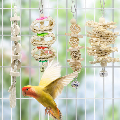 7 Packs Bird Parrot Swing Chewing Toys-Hanging Bell Bird Cage Playing Toys | Hanging Rope and Clip Design, Suitable for Small Parakeets, Cockatiels, Conures, Finches,Budgie,Macaws, Parrots, Love Birds