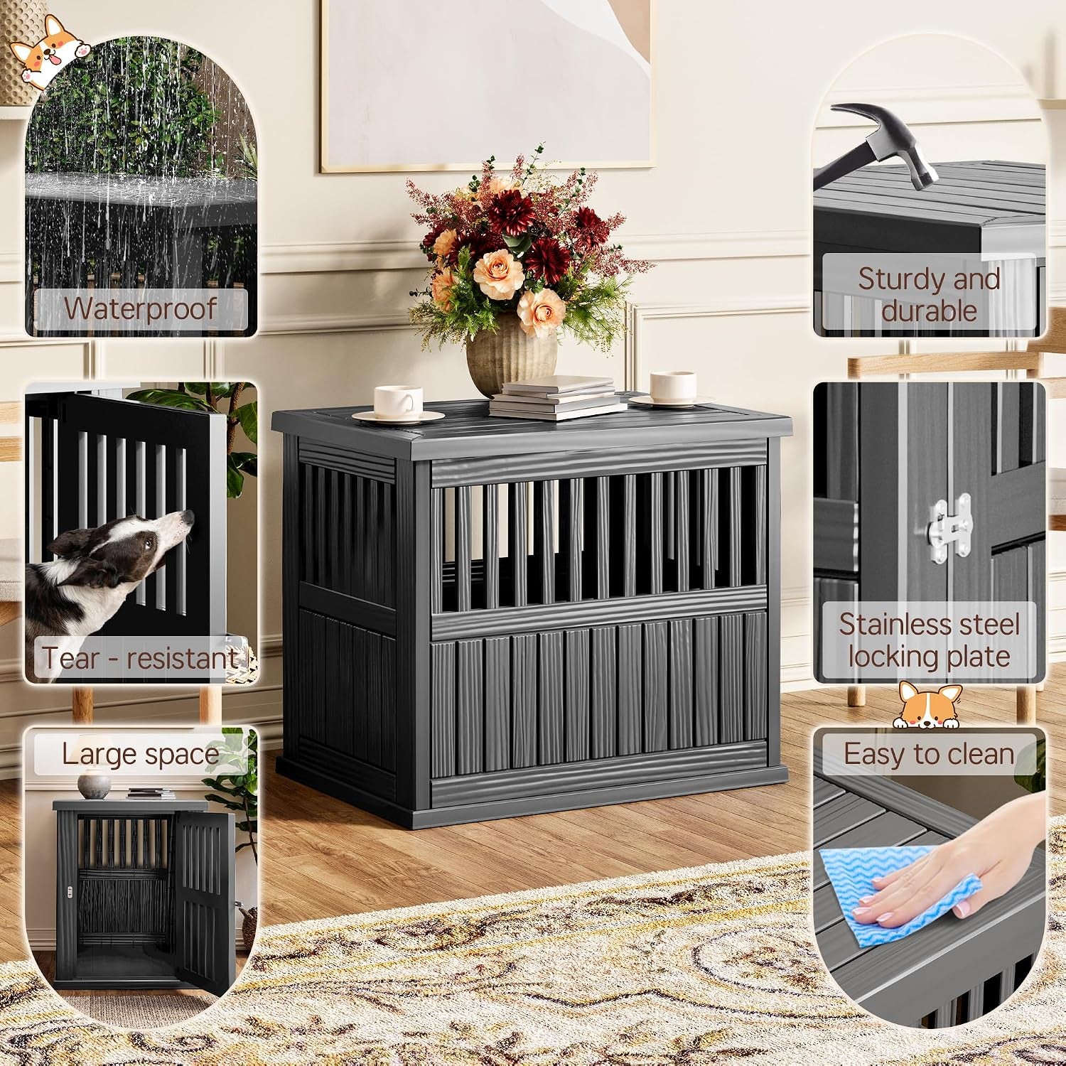 Dog Crate Furniture,Dog Kennel Indoor for Small Dogs,30"X21"X 25" | Heavy Duty Dog Crate Furniture, End Table & TV Stand, Secure Lock, Easy Assembly, Fits Small Dogs, Black