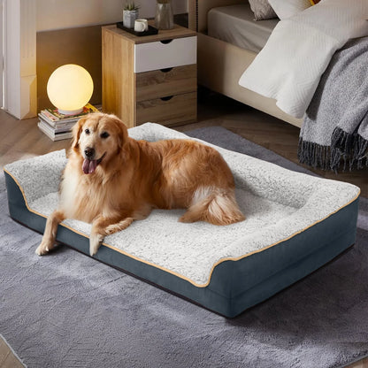 Dog Bed for Large Medium Small Dogs Orthopedic Dog Sofa Bed Non Slip Pet Couch with Removable Washable Cover Supportive Egg Crate Foam S to XL, White and Gray