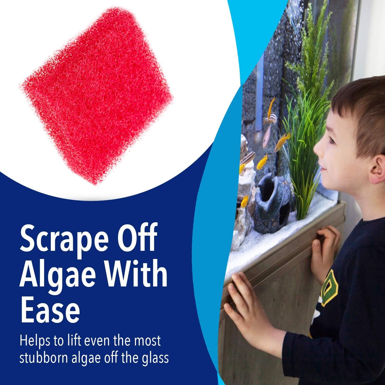 Aquarium Glass Cleaner Sponge - Non-Scratch Aquarium Glass Scrubber - Durable Tank Sponge Cleaner - Ergonomic Fish Tank Pad - Pack of 4, Red, 3.25 in X 3.25 in X 1 In