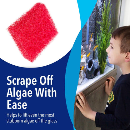 Aquarium Glass Cleaner Sponge - Non-Scratch Aquarium Glass Scrubber - Durable Tank Sponge Cleaner - Ergonomic Fish Tank Pad - Pack of 4, Red, 3.25 in X 3.25 in X 1 In
