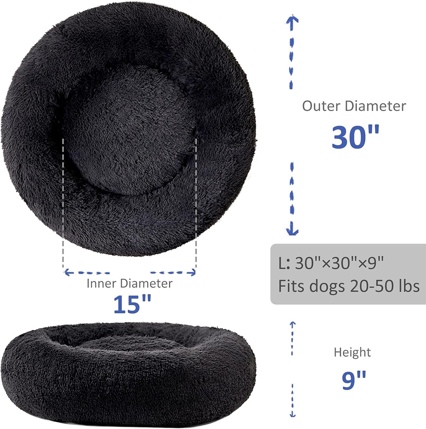 Washable Dog round Bed - Large Donut Dog Bed, Comfy Calming Cuddler
