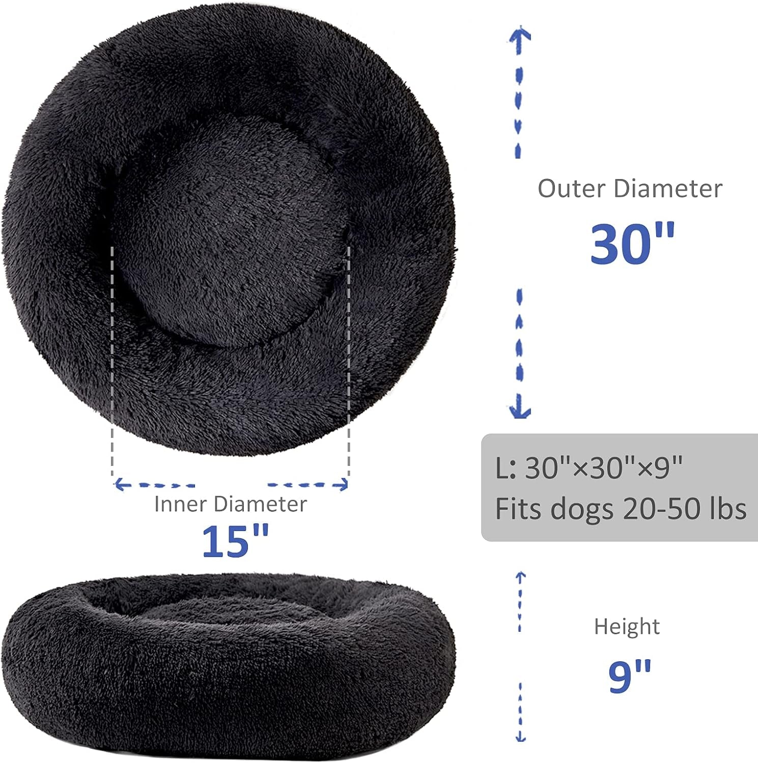 Washable Dog round Bed - Large Donut Dog Bed, Comfy Calming Cuddler