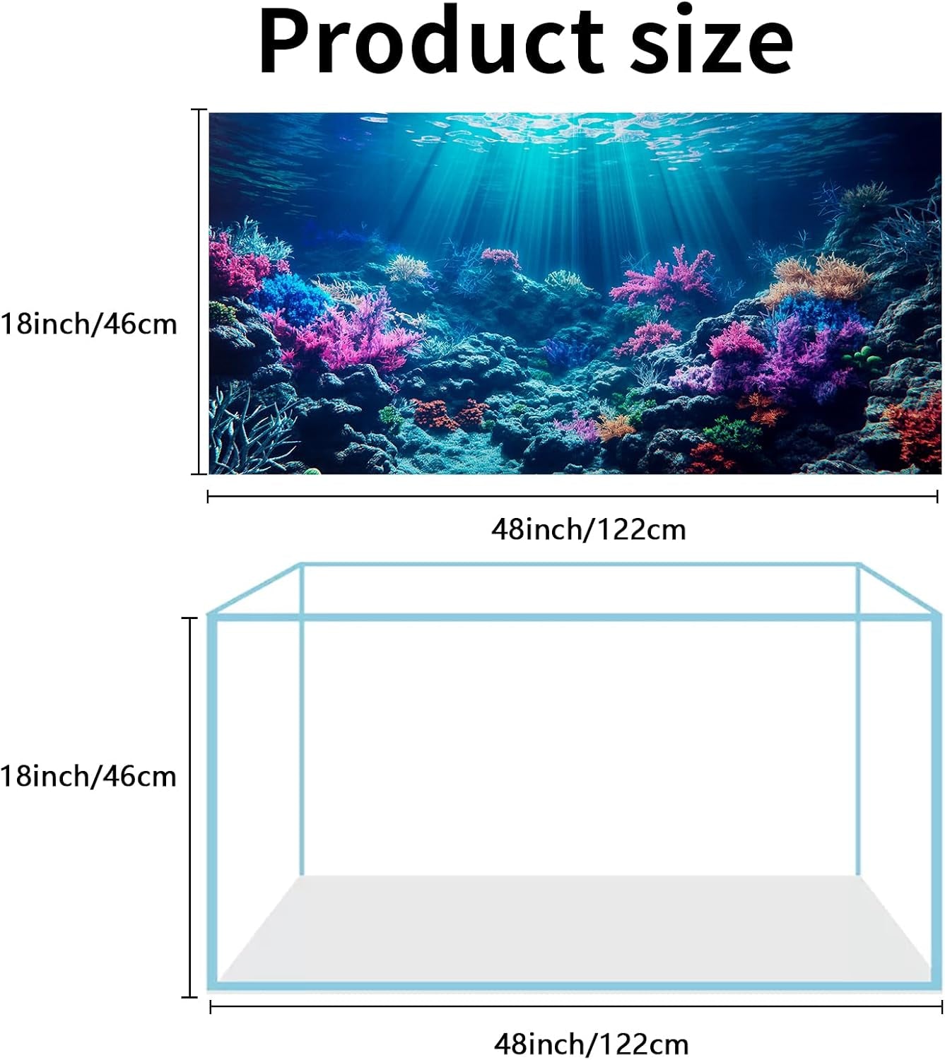 3 Pack Aquarium Background, 48X18 Inch Polyester Aquarium Background | Cloth Fish Tank Background, Undersea Corals Sunshines & Rock Aquatic Plants, Backgrounds for Fish Tank