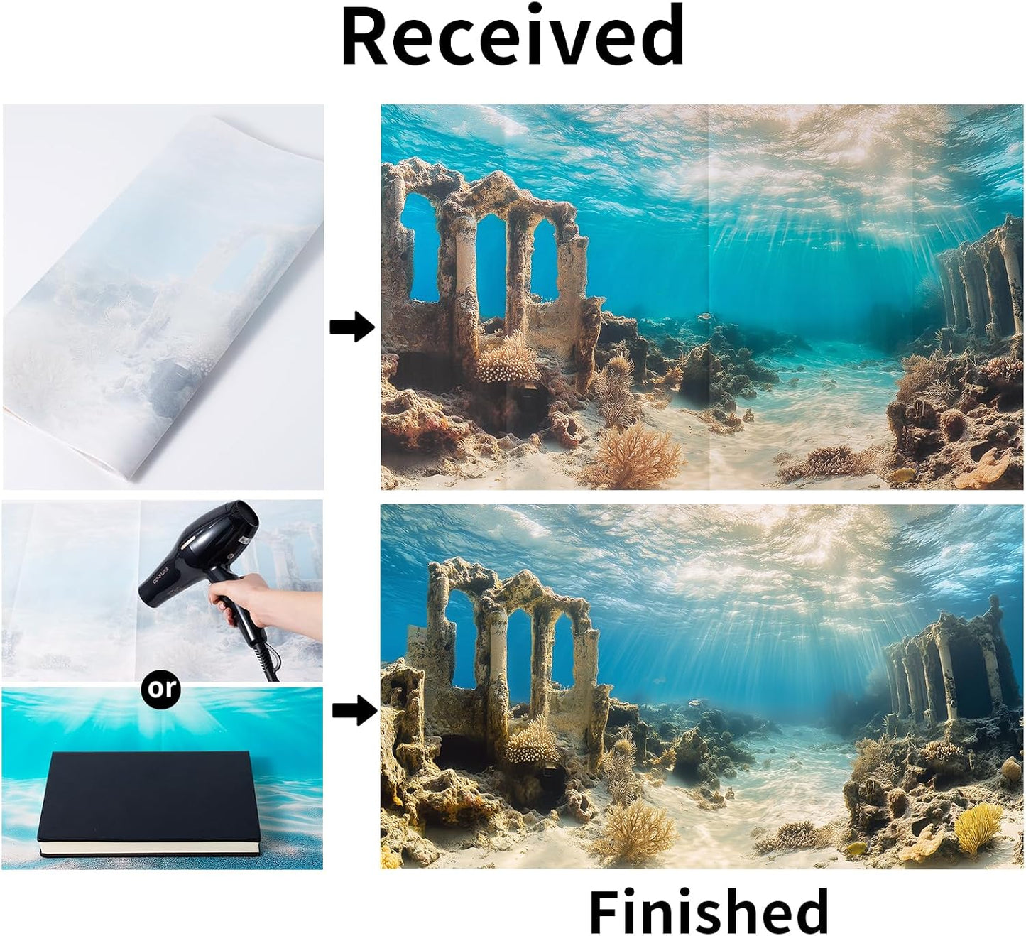 3 PCS Aquarium Background, 48X24 Inch Polyester Fish Tank Background | Cloth Fish Tank Background, Undersea Ruins Floor Sunshines & Tree Wood Branches Aquatic Plants