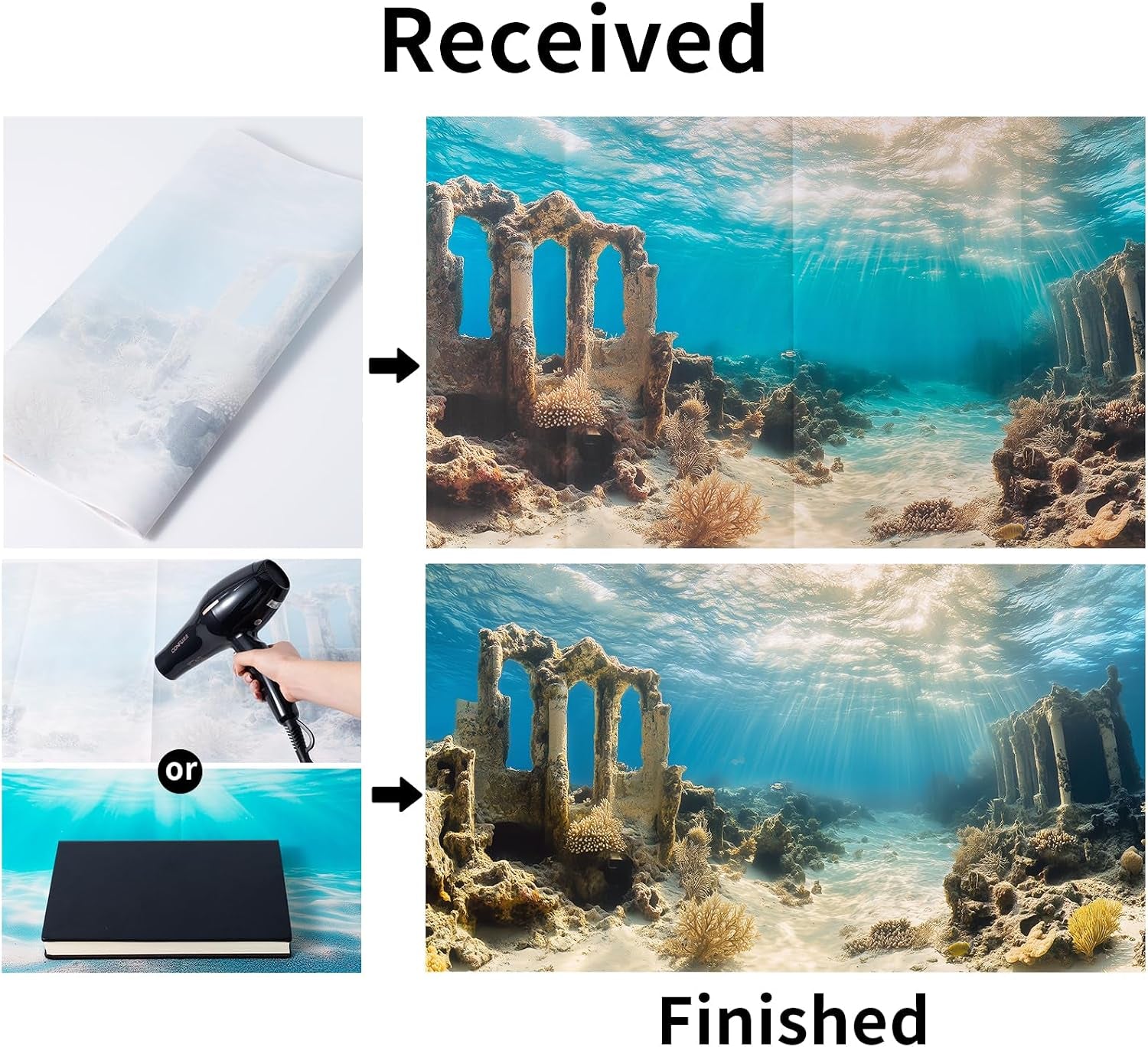 3 PCS Aquarium Background, 48X24 Inch Polyester Fish Tank Background | Cloth Fish Tank Background, Undersea Ruins Floor Sunshines & Tree Wood Branches Aquatic Plants