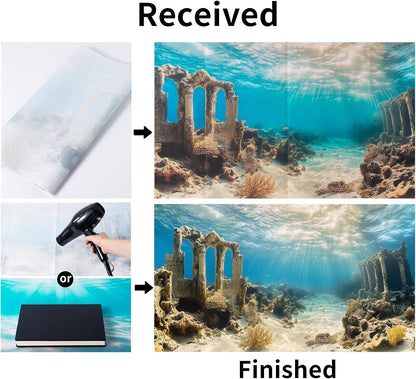 3 PCS Aquarium Background, 48X24 Inch Polyester Fish Tank Background | Cloth Fish Tank Background, Undersea Ruins Floor Sunshines & Tree Wood Branches Aquatic Plants