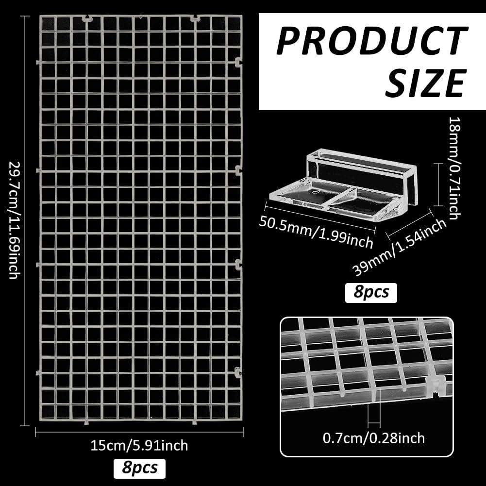 8 Pcs Clear Aquarium Lid Hood, 5.9X11.7X0.3 Inch Rectangular Fish Tank Top Cover, Plastic Grid Isolation Board with 8 Pcs Aquarium Plastic Cover Board Clips