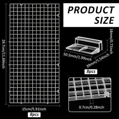 8 Pcs Clear Aquarium Lid Hood, 5.9X11.7X0.3 Inch Rectangular Fish Tank Top Cover, Plastic Grid Isolation Board with 8 Pcs Aquarium Plastic Cover Board Clips