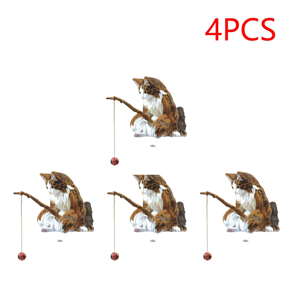 1-5PCS Fishing Cat Aquariums Decorations Fishtanks Hangable Decors Landscape Aquaticpet Fishtank Ornament Desktop Accessories
