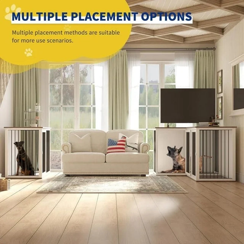 Large Dog Crate Furniture for 2 Dogs, 80.7" Large Dog Kennel Furniture with Dividers and Double Doors, All Steel Frame Double Dog Crate
