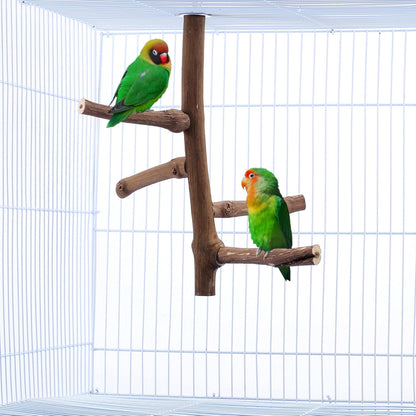 Natural Bird Perch Stand for Cage, Hanging Multi Branch Grapevine Parrot Perch Bird Cage Toys for Small Budgies Conure Parrot Parakeets Cockatiels Lovebirds