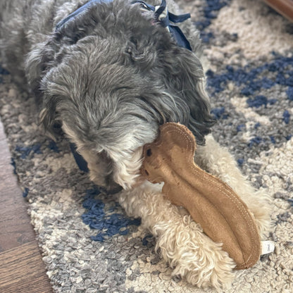 Dura-Fused Squirrel Dog Toy, Real Leather & Jute Fabric Toy for Moderate Chewers, Small & Medium Dogs, 8In