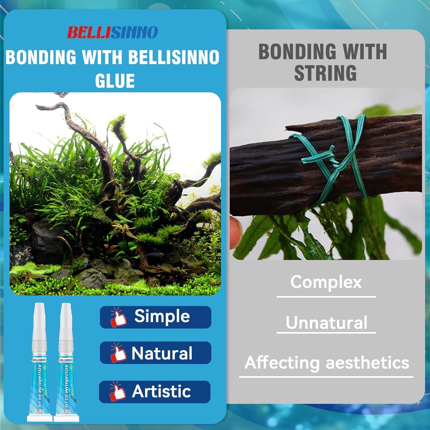 Aquarium Glue, Clear Reef Adhesive for Plants and Rocks, Moss, Coral, Stone, Wood, Plant, Suitable for Freshwater and Saltwater Aquascape, 5G*5Pcs