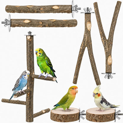 6 Pack Natural Wood Bird for Cage Perches Wooden Parrot Stand with Fork Toys Hanging Multi Branch Platform Hanging Grapevine Parrot Perch for Parakeets Budgies Pet Bird Accessories