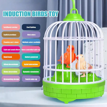 Talking Electric Bird Cage Toys Pet Inductive Voice Controll Simulation Singing Parrot Light Sound Children'S Education Toy Gift
