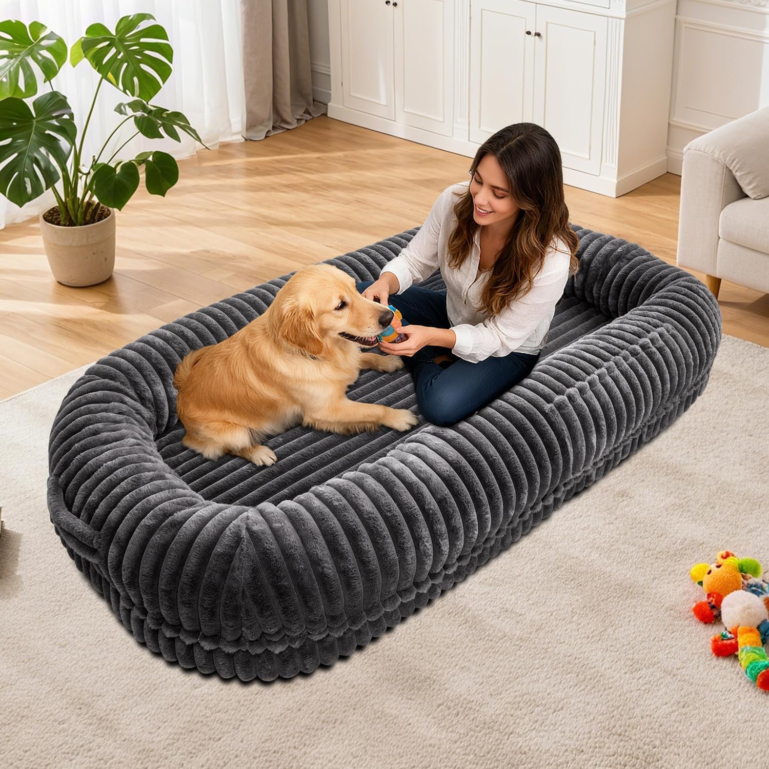 Human Dog Bed for Adult,Large Dog Bed 70"X38"X10" | Orthopedic Washable XL Dog Bed with Memory Foam (Darkgrey)