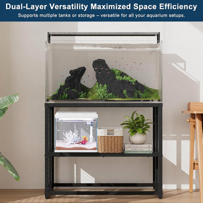40 Gallon Metal Fish Tank Stand, Aquarium & Terrarium Stand for Home Office | Dual-Layer Structure Providing Extra Storage Space under the Tank.Overall Dimension Measures 36.6"X18.5"X30" with 660LBS