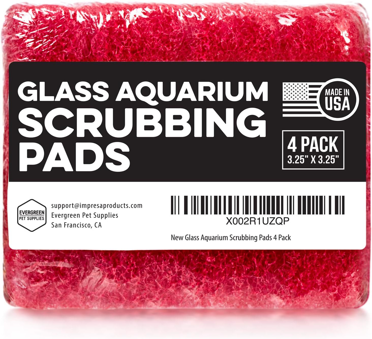Aquarium Glass Cleaner Sponge - Non-Scratch Aquarium Glass Scrubber - Durable Tank Sponge Cleaner - Ergonomic Fish Tank Pad - Pack of 4, Red, 3.25 in X 3.25 in X 1 In