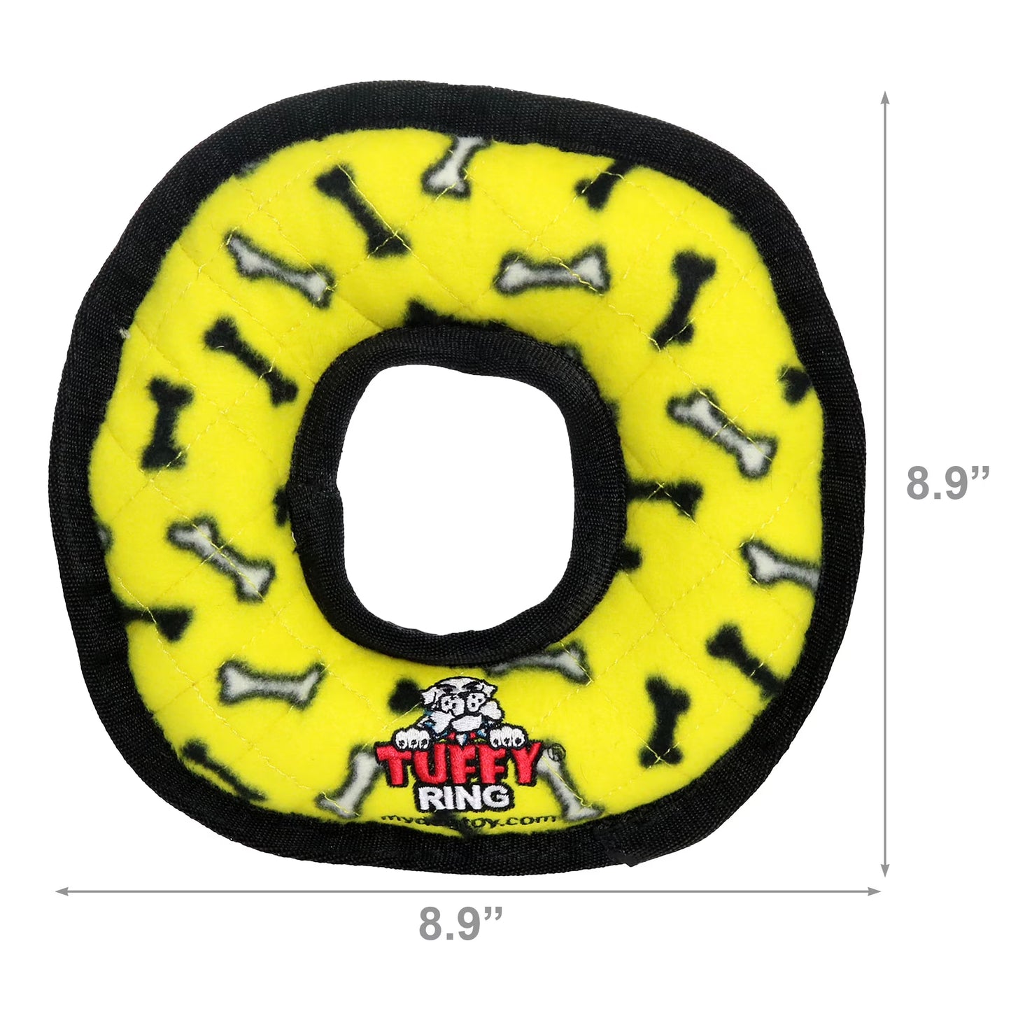 Tuffy Medium Ring Yellow Bone Durable Plush Squeaky Dog Toy